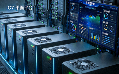 C7娱乐平台服务器机房与性能监控大屏展示图